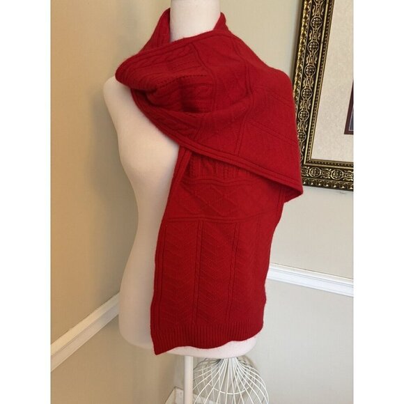 Pendleton Womens Red Cable Knit Scarf Lambswool Angora Blend - Picture 1 of 3